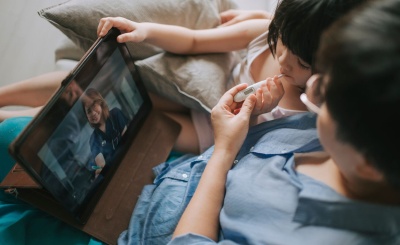 Telehealth appointment with mother daughter and HCP Website image gallery